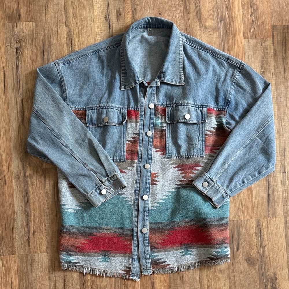 Amazon Blue and Red Jean Jacket